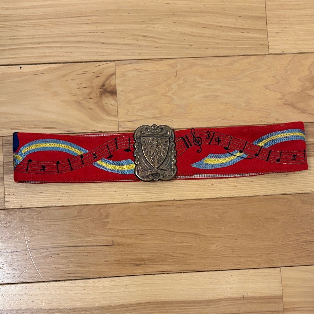 Vintage Austrian Vienna Buco Red Musical Waist Band with Decorative Metal Buckle